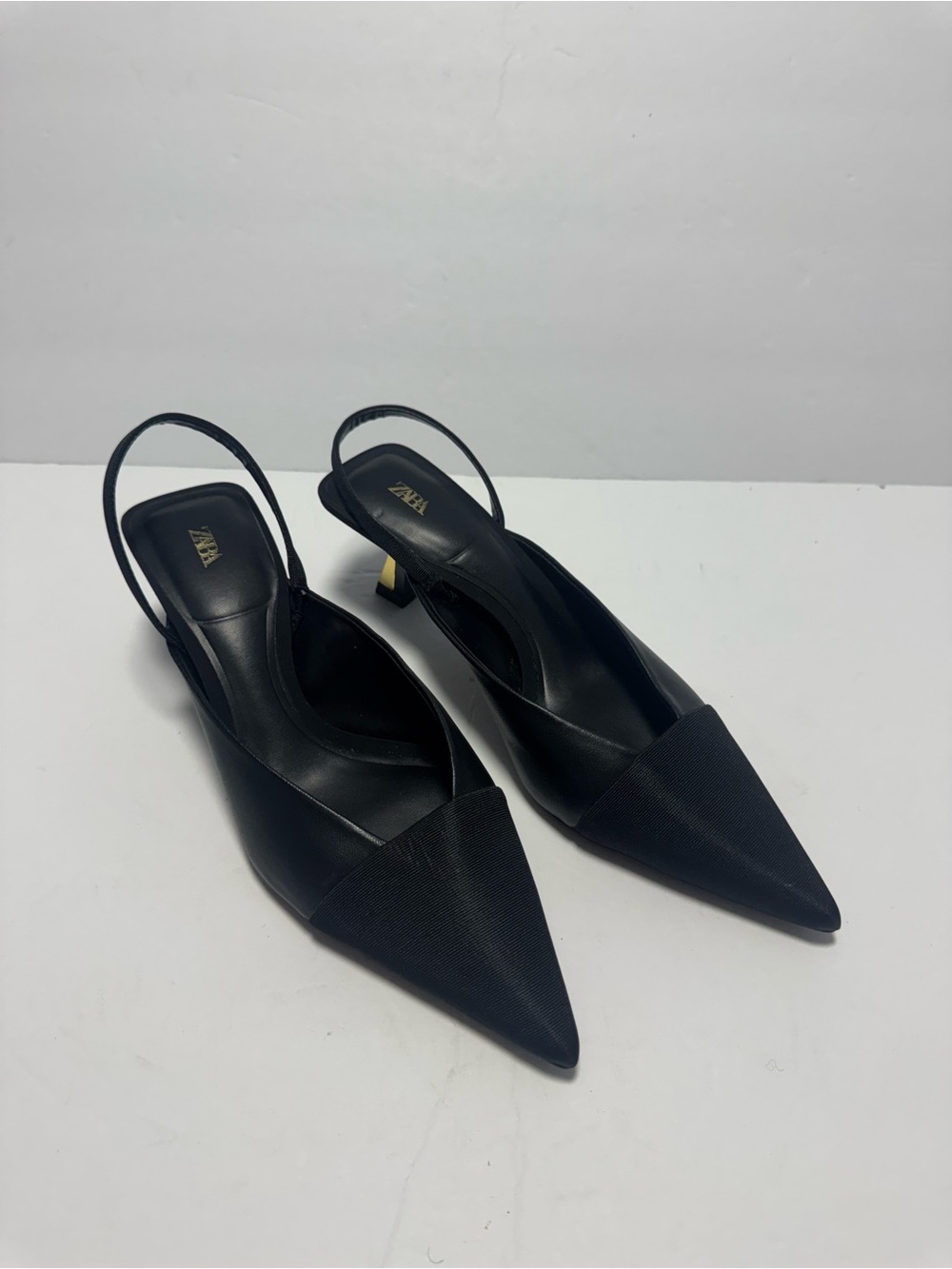 Zara Women’s Kitten Heels Size 38 Black with Gold Trim